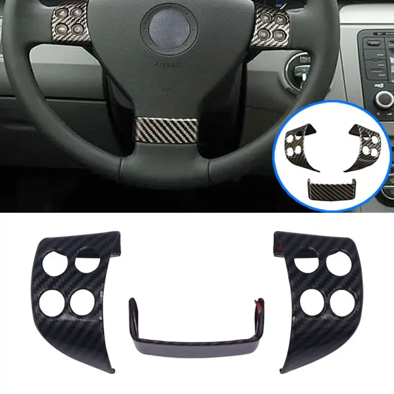 

For VW Golf 5 MK5 Passat B6 Jetta MK5 Tiguan 3pcs ABS Carbon Fiber Texture Interior Steering Wheel Panel Cover Protective Trim