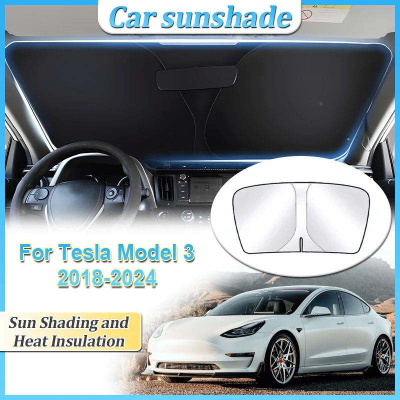 

Теплоизоляция для Tesla Model 3 2018 2019 ~ 2024, защита от солнца автомобиля, стальное кольцо с защитой от ультрафиолета, аксессуары для солнцезащитного козырька на лобовое стекло