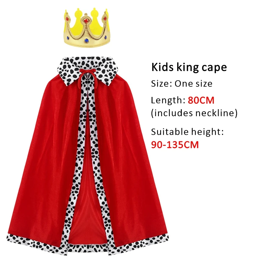 Halloween Adult King Red Cloak Costume Kids King Prince Robe Crown Velvet Cape Children Birthday Party Cosplay Accessory Suit