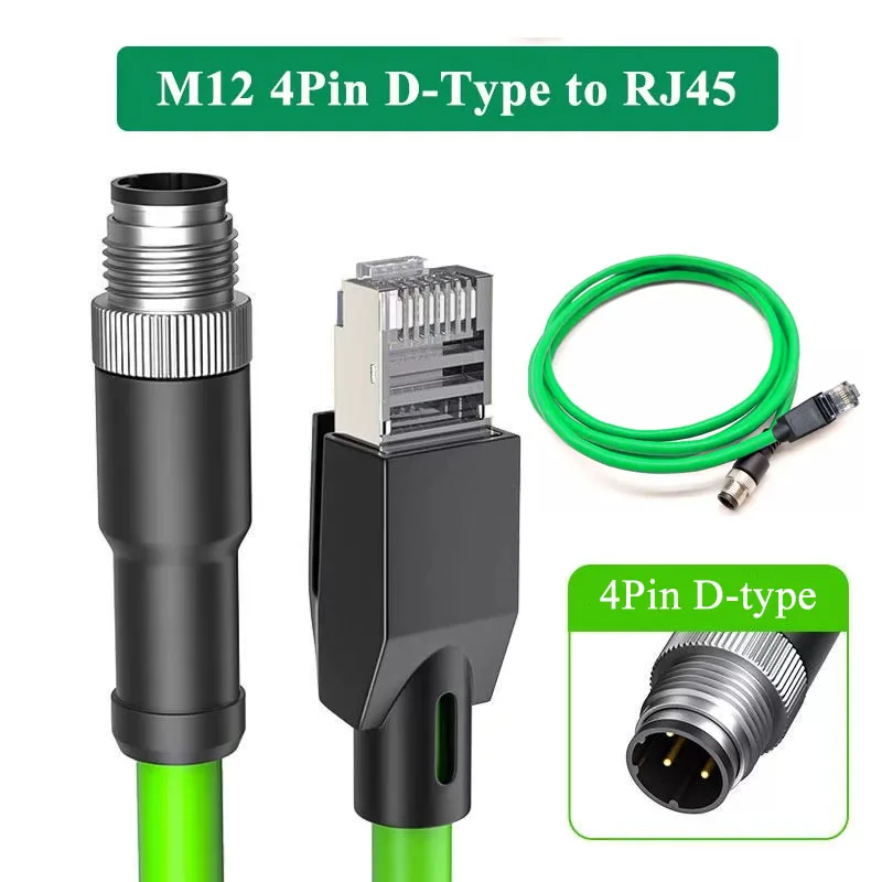 Industrial Grade M12 4Pin D-Type Plug to RJ45 Network Wire Waterproof 4pin Encoding Ethernet Cable 4P D-code Sensor Line 1-20M