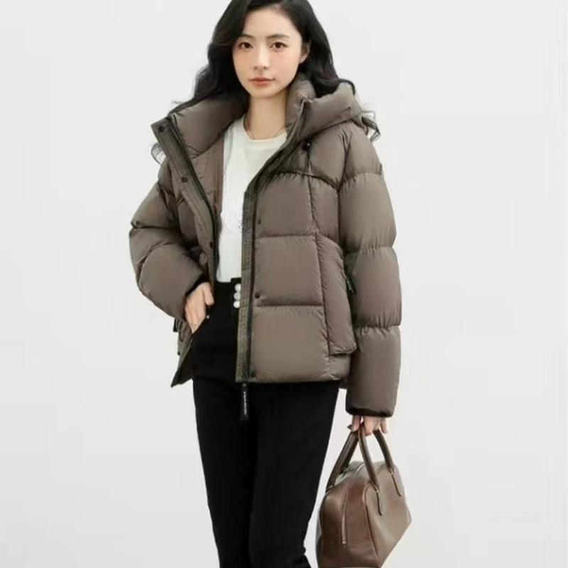 Nieuwe grote maat winter kleine donsjas verdikte jas modieuze eendendons korte losse broodjas met capuchon zoet en fris