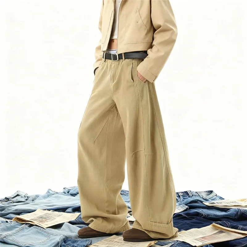 

Summer Men's Cargo Pants Casual Patchwork New Solid Color American Loose Straight Simple Wide Leg Male Trousers