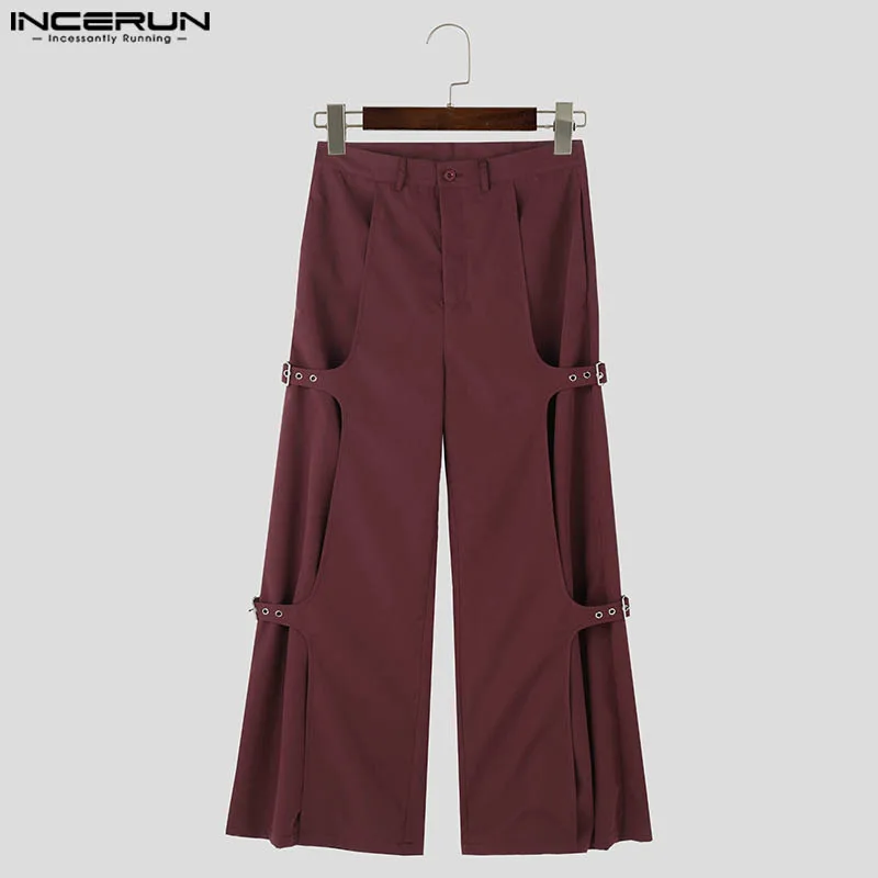 INCERUN Men Irregular Pants Solid Color Button Joggers Casual Trousers Men Streetwear 2024 Loose Fashion Leisure Male Long Pants