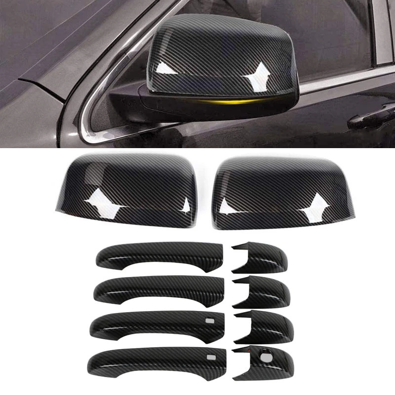 

Carbon Fiber Side Rear View Mirror Cover Trim + Door Handle Cover Trim For 2011-2020 Jeep Grand Cherokee Dodge Durango