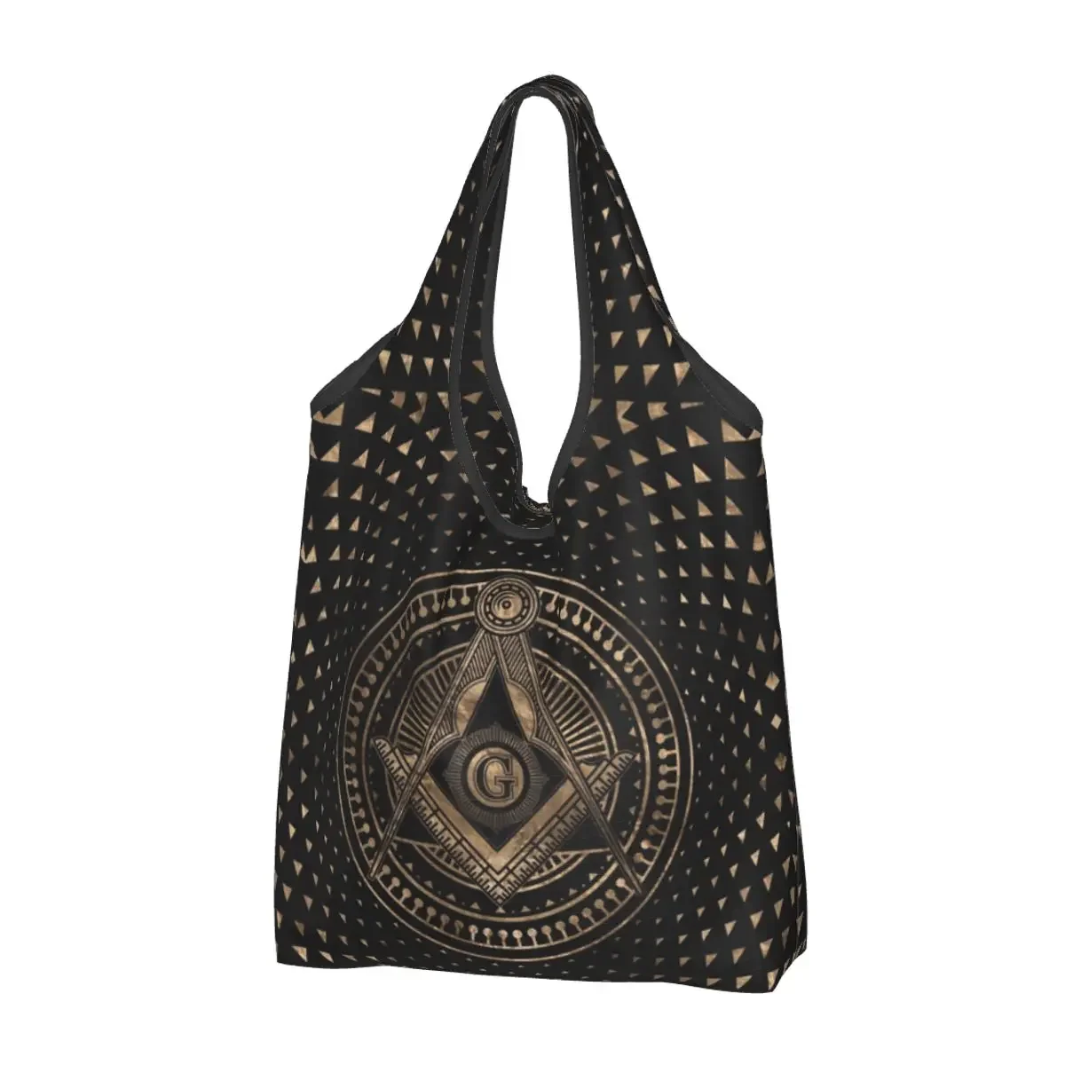 Freemasonry Symbol Square And Groceries Shopping Bags Fashion Shopper Shoulder Tote Bags Large Capacity Portable Mason Handbag