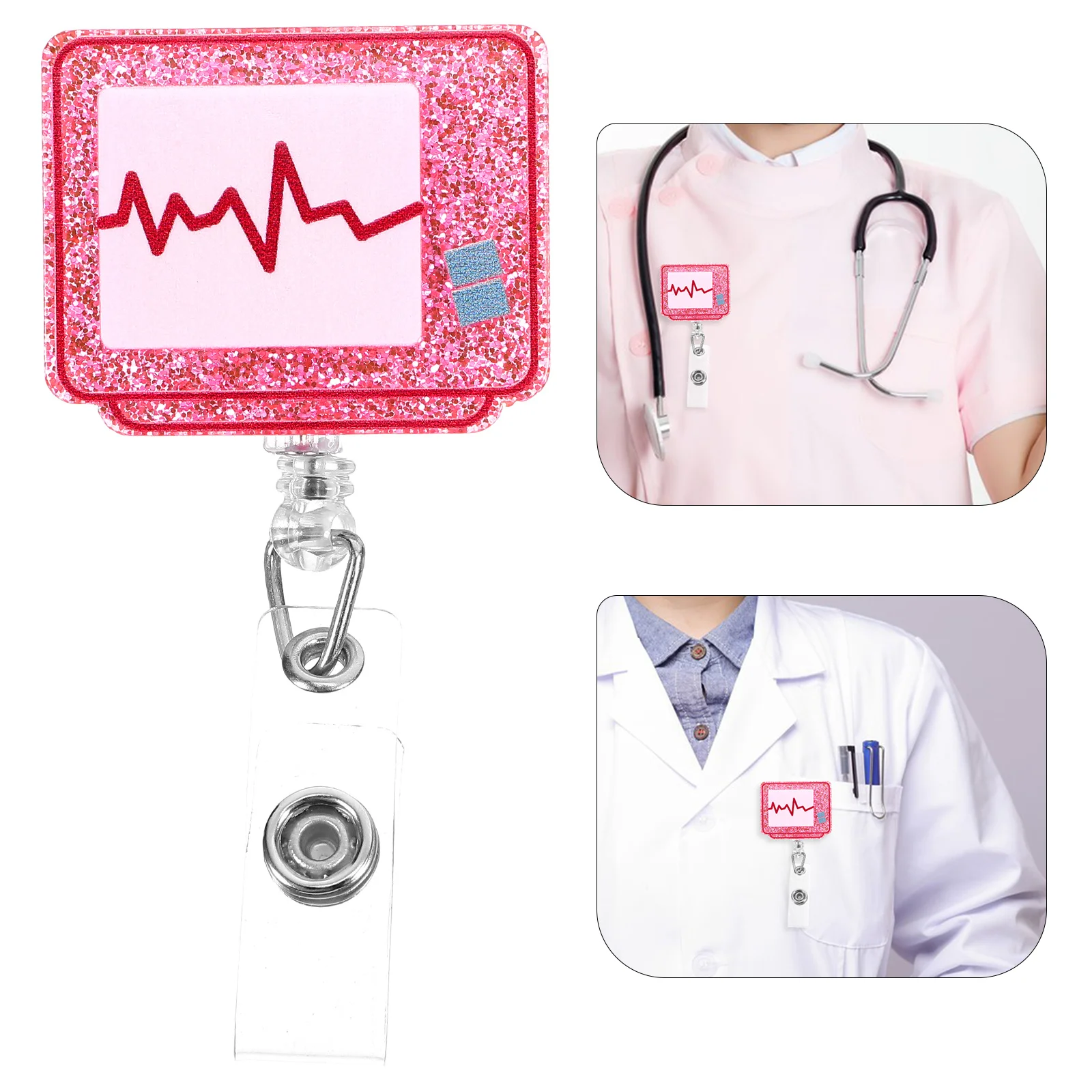 1pc Ecg Badge Holder Retractable Name Tag Clip For Nurses Doctors Id Card Reel Multi-Function Badge Buckle Chest Clip Key