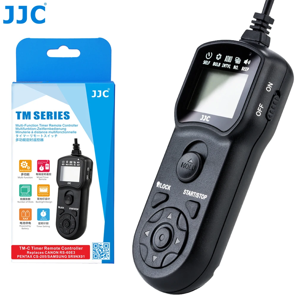 JJC RS-60E3 Timer Remote Control Shutter Release for Canon EOS R8 R RP R6 R6 Mark II 90D 80D 70D 77D 60D M5 M6 Mark II 650D 600D