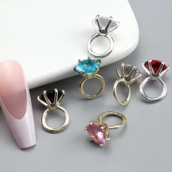 5pcs Shiny Diamond Ring Nail Art Charm 3D Zircon Big Diamond Alloy Ring Nail Jewelry Parts DIY Japanese Wedding Nail Parts