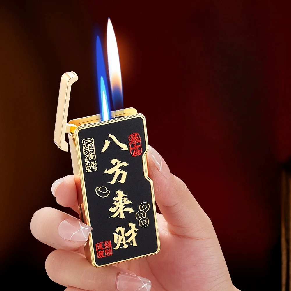 Boutique Relief Ultra-thin Voice-activated Induction Double Fire Lighter High-value Open Flame Straight Punch Lighter