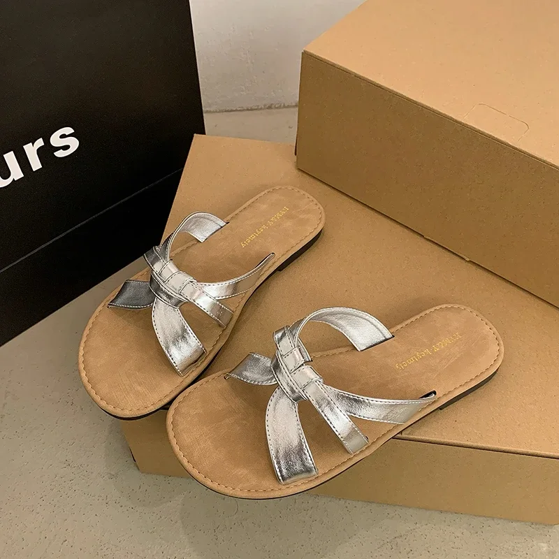 

Сандалии Женские однотонные, плоская подошва, поперечный ремешок, Нескользящие, летняя Уличная обувь, 2024