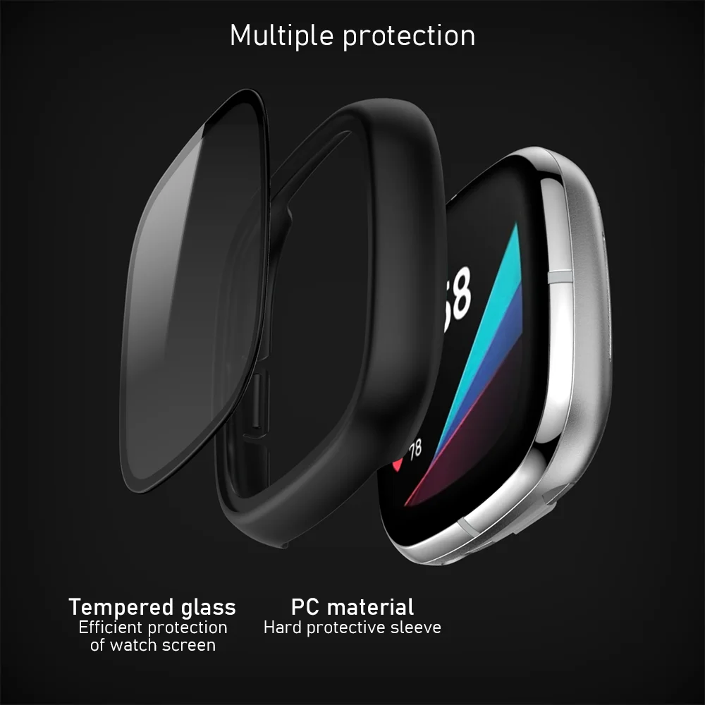 Full Screen Protector Cover Case Voor Fitbit Versa 3 Smart Horloge Scherm Beschermende Gehard Glas Shell Voor Fitbit Sense/versa3