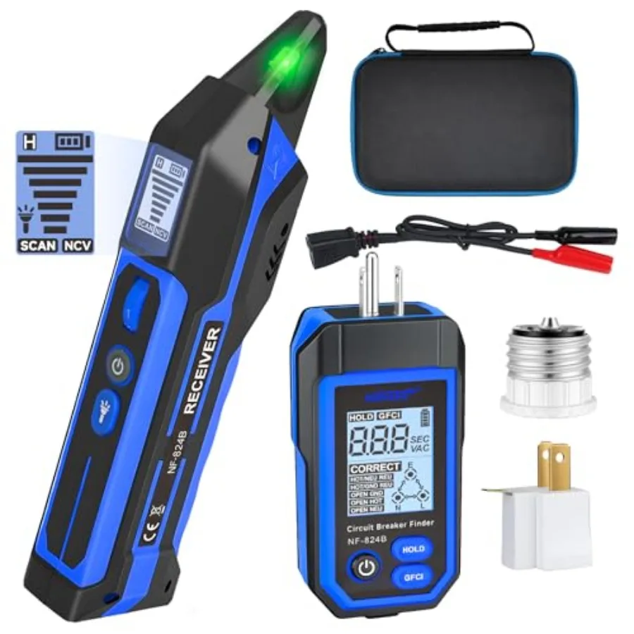 Rechargeable Circuit Breaker Finder with LCD Display and GFCI Outlet Tester, NCV AC Electr