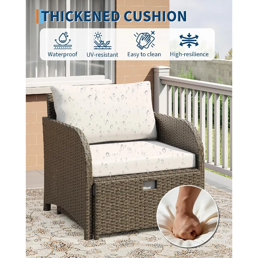 5-Piece Outdoor Patio Conversation Set with Hidden Ottomans: All-Weather Wicker, Charcoal Gray, UV-Resistant Stackable
