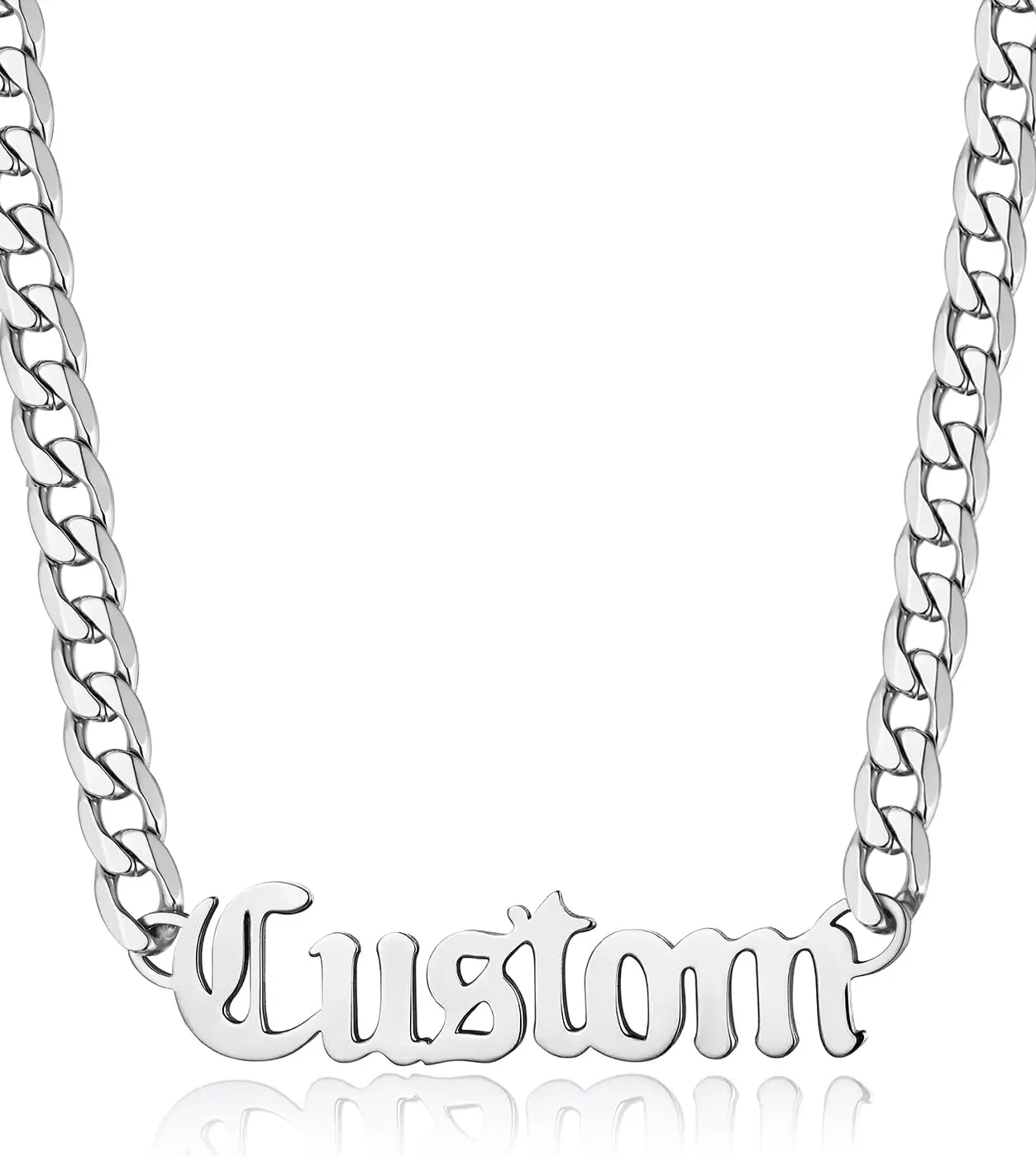 

Name Necklace Personalized for Men, Women Custom Name Plate Chain, Stainless Steel Old English Nameplate Choker with Curb Chains