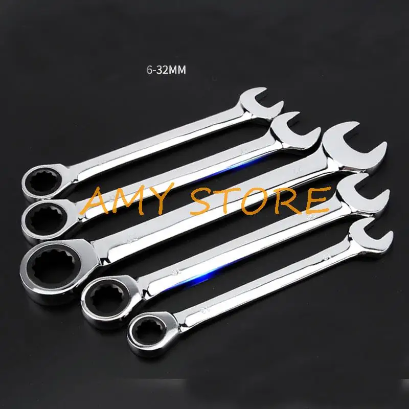 1Pc Auto Repair 6-32mm Open Box End Spanner Quick Fast Combination Dual-Use Ratchet Wrench Maintenance Hardware Tool