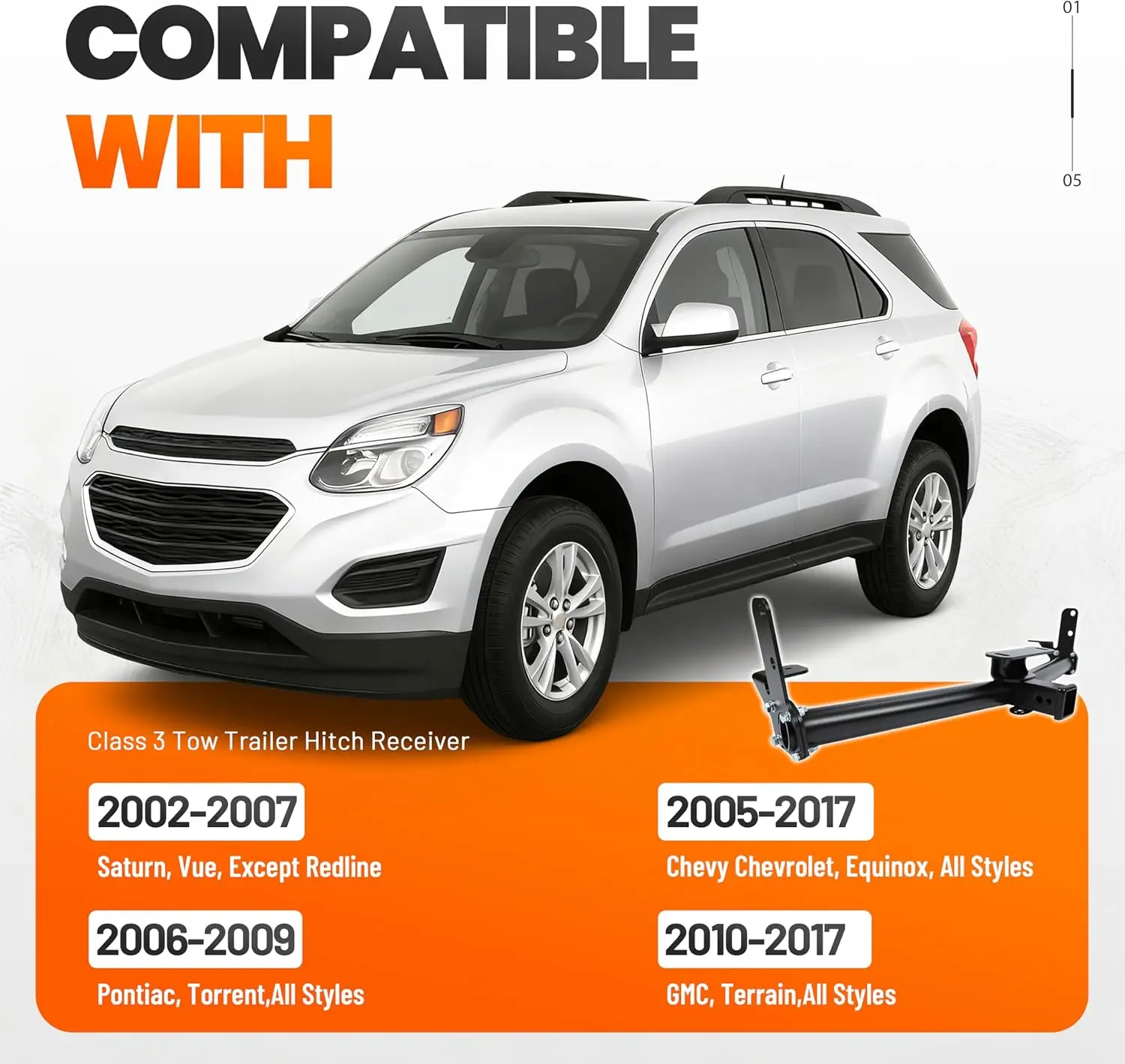 Tow Trailers for 2005-2017 Chevy Equinox and 2010-2017 GMC Terrain, Steel, Round Tube, All-Welded Structure, 2\