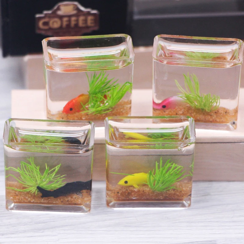 Dollhouse Mini Simulation Square Fish Tank Model Miniature Sea View Props Dollhouse DIY Decoration Accessories