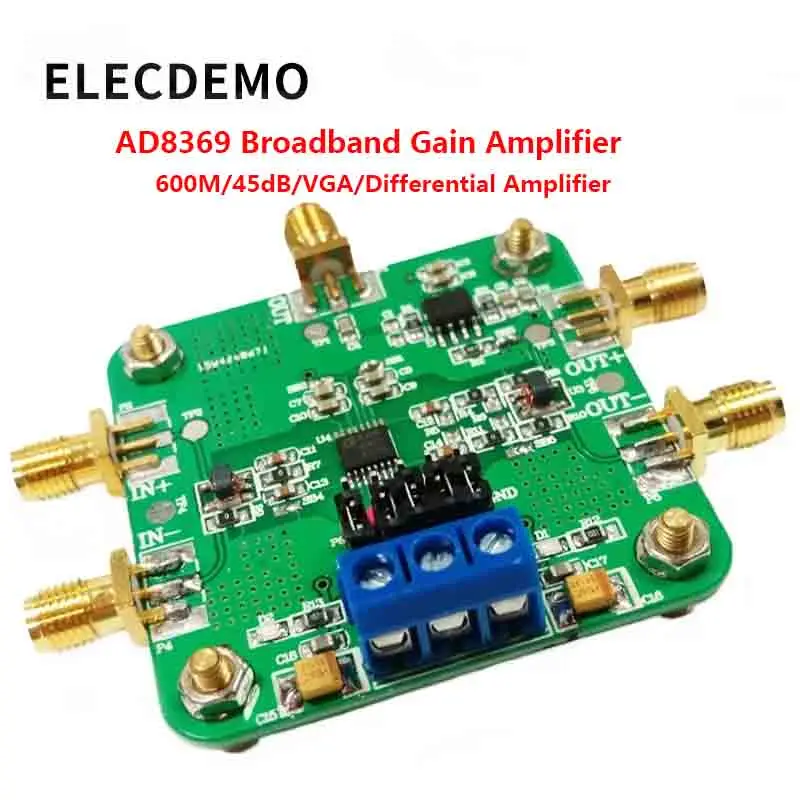 VGA Wideband Gain Amplifier Module, 600MHz 45dB Differential ADC Driver, High Linearity Low Noise RF/IF 50 Ohm DIY Board AD8369