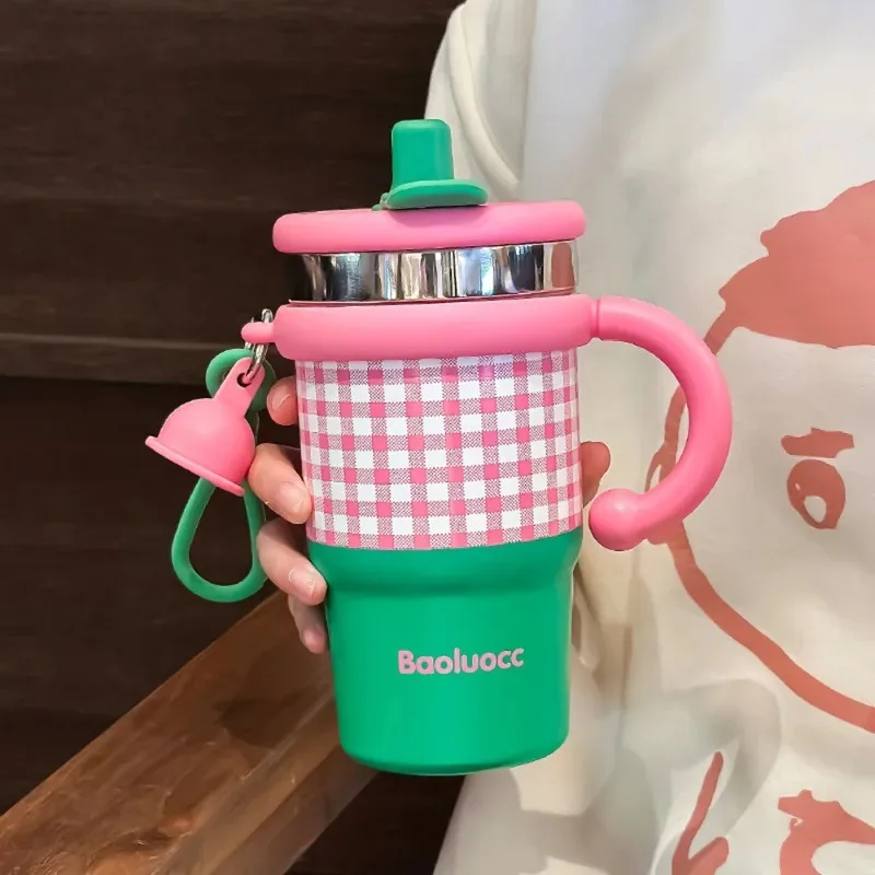 New Trendy Large Capacity Thermos Cup 600ml Portable Straw Water Milk Bottle Coffee Mug Outdoor Camping Office Gift view 5