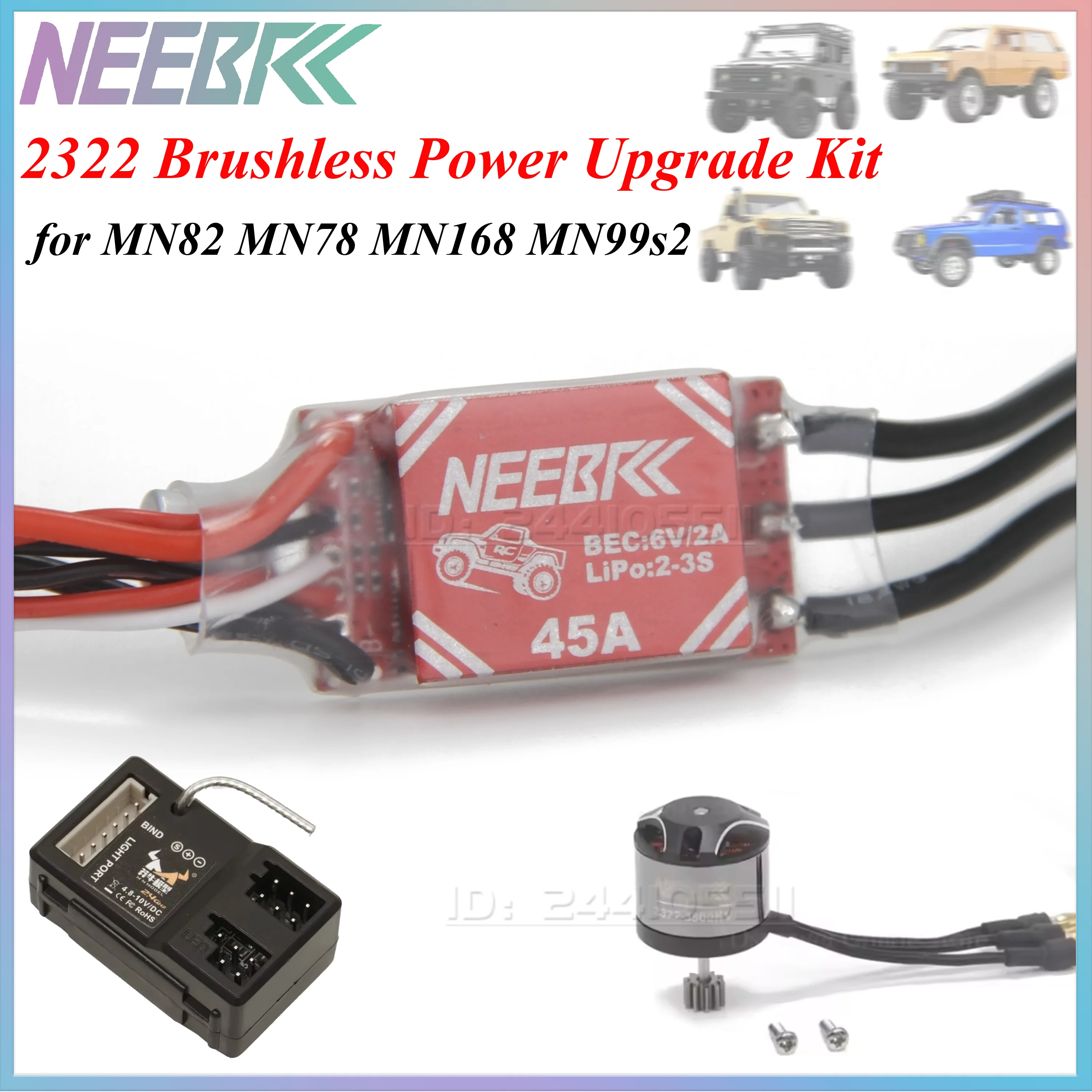 NEEBRC 2322 2600KV 3500KV Bürstenloser Motor AM32 45A ESC 2CH Empfänger für 1/12 RC Auto Crawler MN99S2 MN168 MN78 MN82 Leistungs-Upgrade