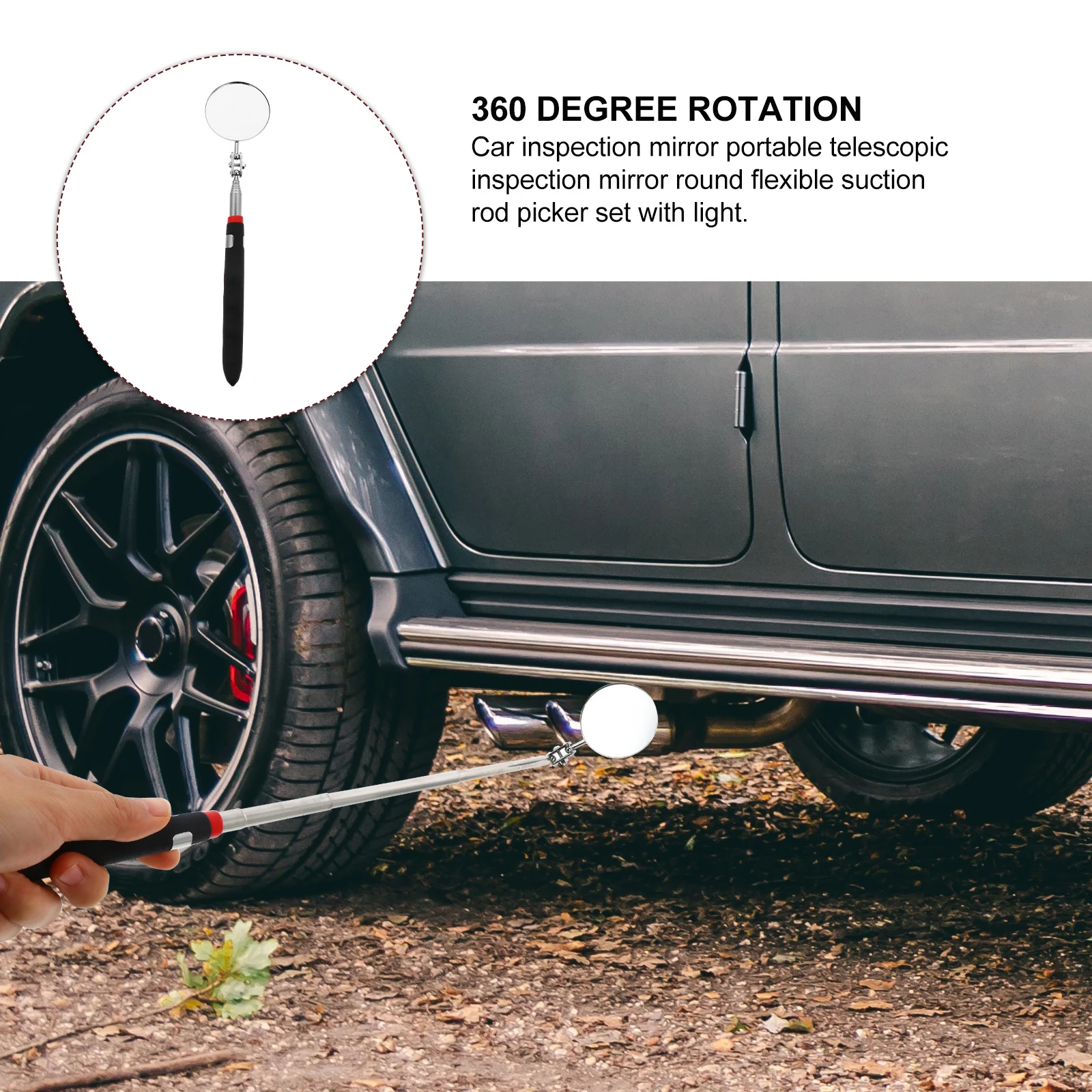 2 قطعة مرآة فحص السيارة عصا تصغير مرنة قابلة للتمديد أداة فحص السيارات المستديرة للمساحة الضيقة #5