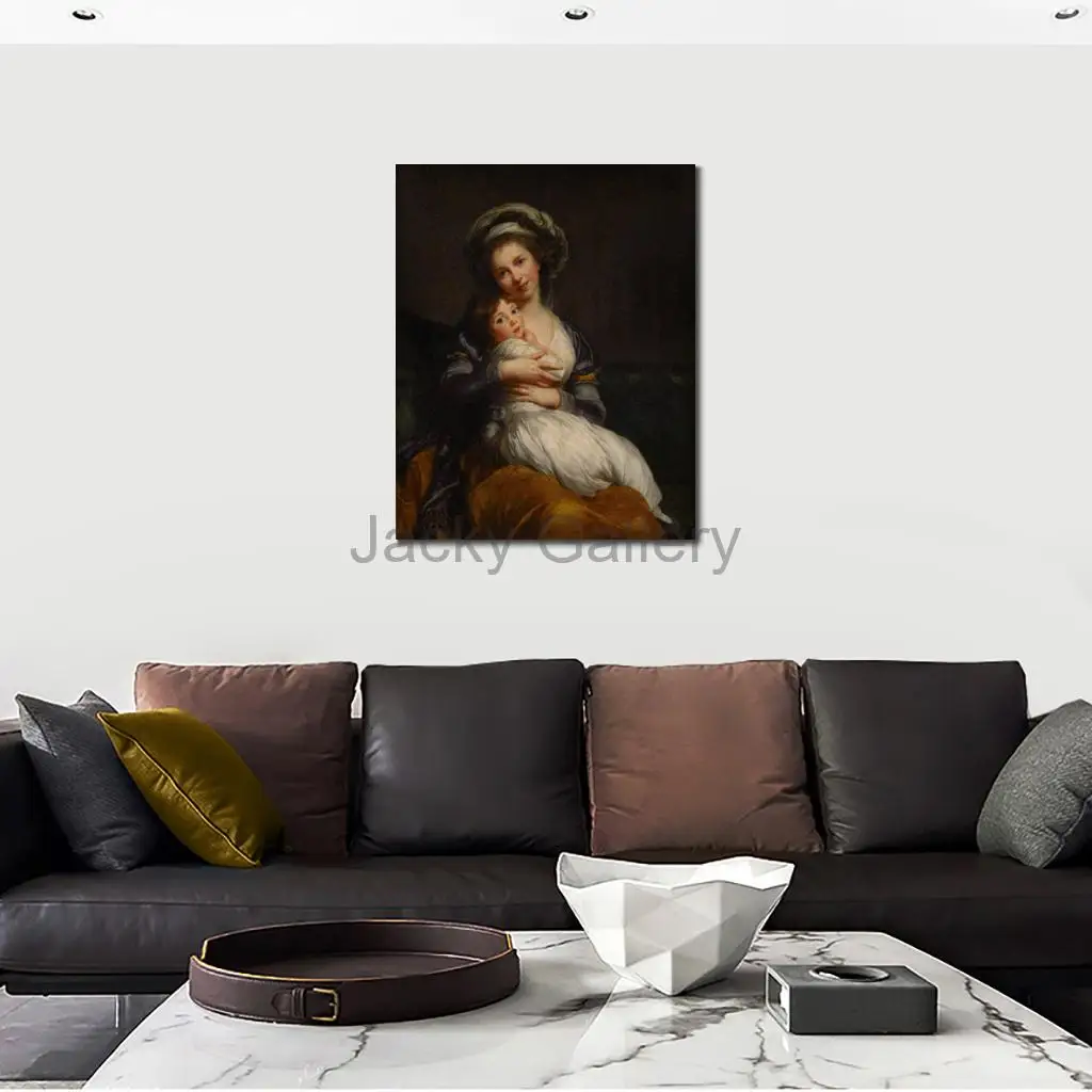 Self-portrait with Daughter Classical Portrait Oil Painting Handmade Mother and Child Family Artwork for Nursery Room Wall Decor