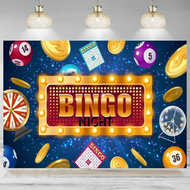 Bingo Night Backdrop Snooker Game Time Cards Coins Contest Winning Ball Party Decorations Background Colorful Photography Banner