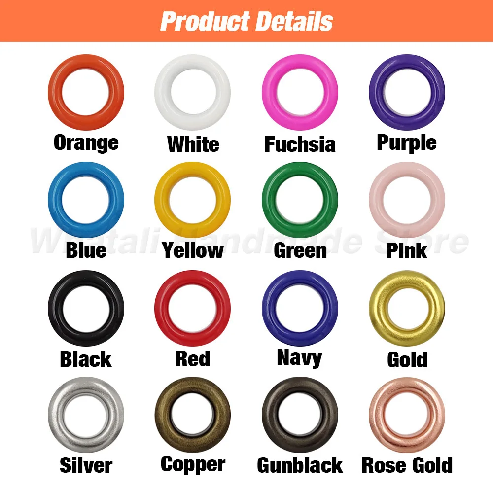100 Sets 4 mm Metall-Ösen, Ösenring mit Unterlegscheibe, mehrfarbig, für Scrapbooking, Schuhe, Gürtelkappe, Taschenanhänger, Kleidung, DIY, Lederhandwerk – Detail 2