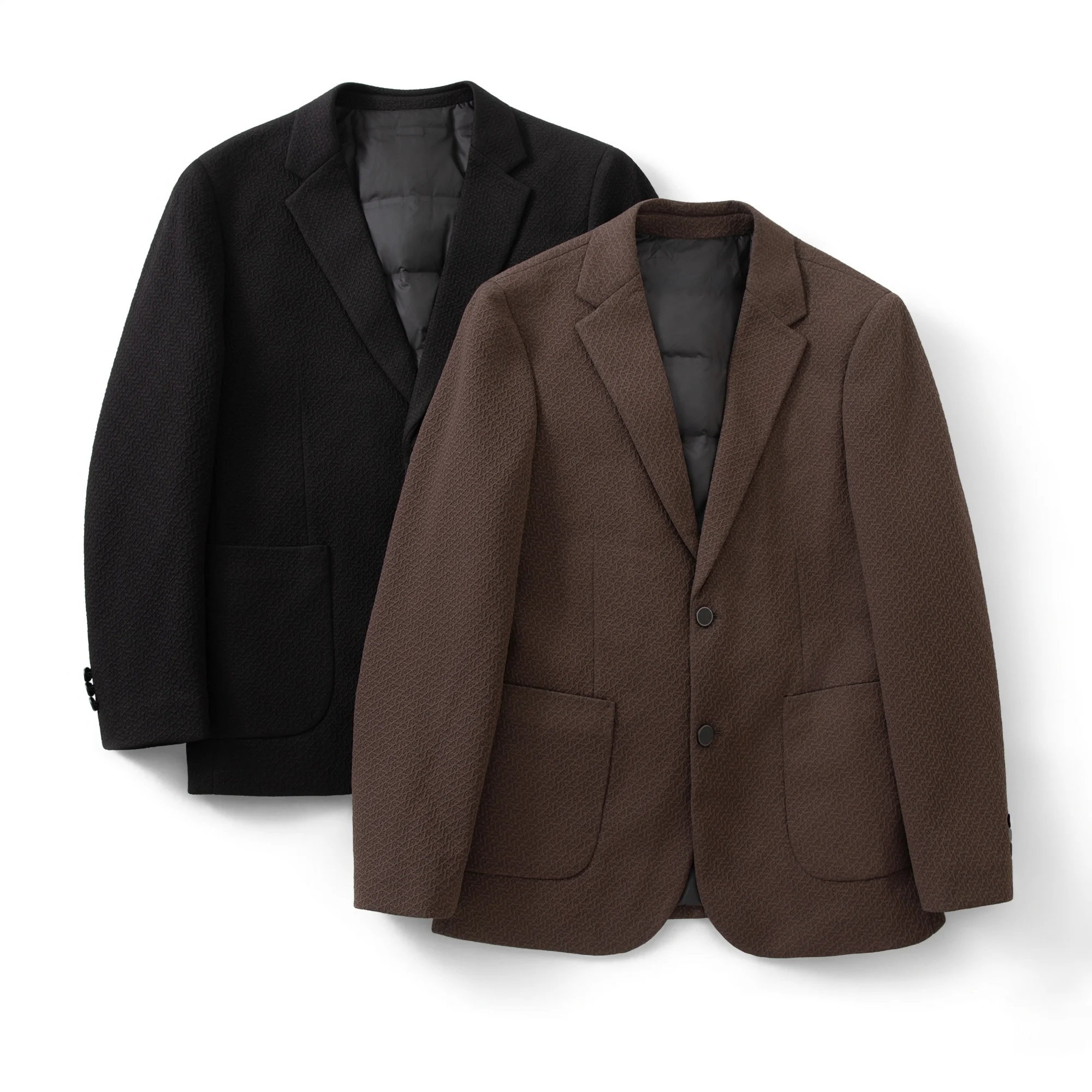 

Мужской модный пуховый костюм премиум-класса с вышивкой, зимний, утепленный, с длинными рукавами, приталенный крой, на двух пуговицах, однобортная застежка