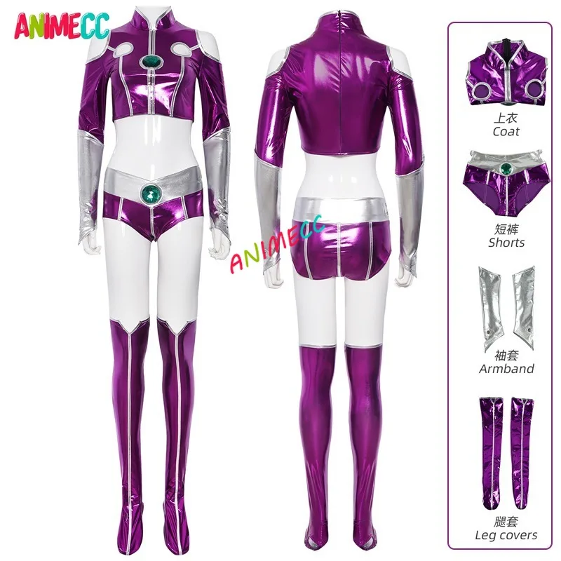 ANIMECC В НАЛИЧИИ S-2XL Teen Titann Starfire косплей сексуальный костюм зентай из спандекса фиолетовый боди наряды для вечеринки на Хэллоуин для женщин