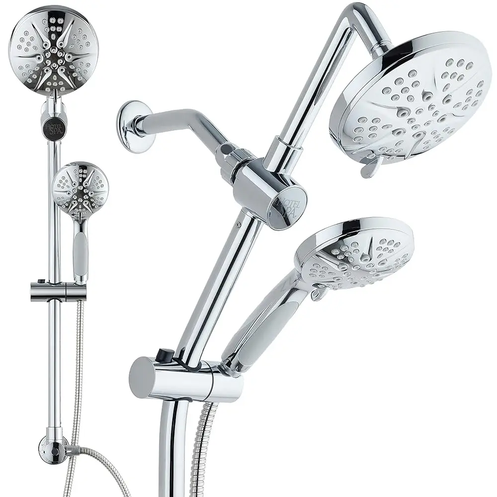 

Allexpresk- Spa Station 34\ Adjustable Drill-Free Slide Bar with 48-setting Showerhead Combo & Height Extension Arm / 3-way Rain