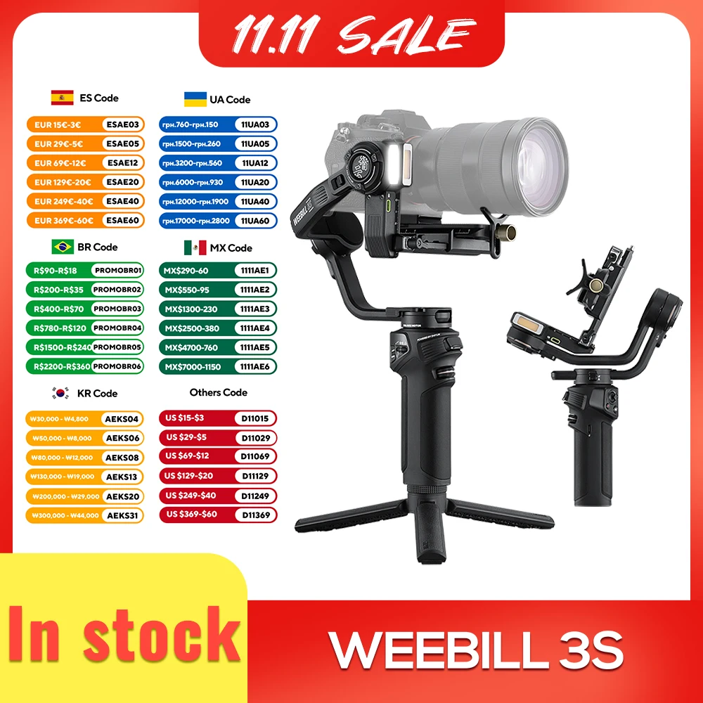 

Официальный стабилизатор для камеры Weebill 3S ZHIYUN, 3-осевой ручной стабилизатор для беззеркальных камер DSLR для Sony Canon Panasonic Nikon