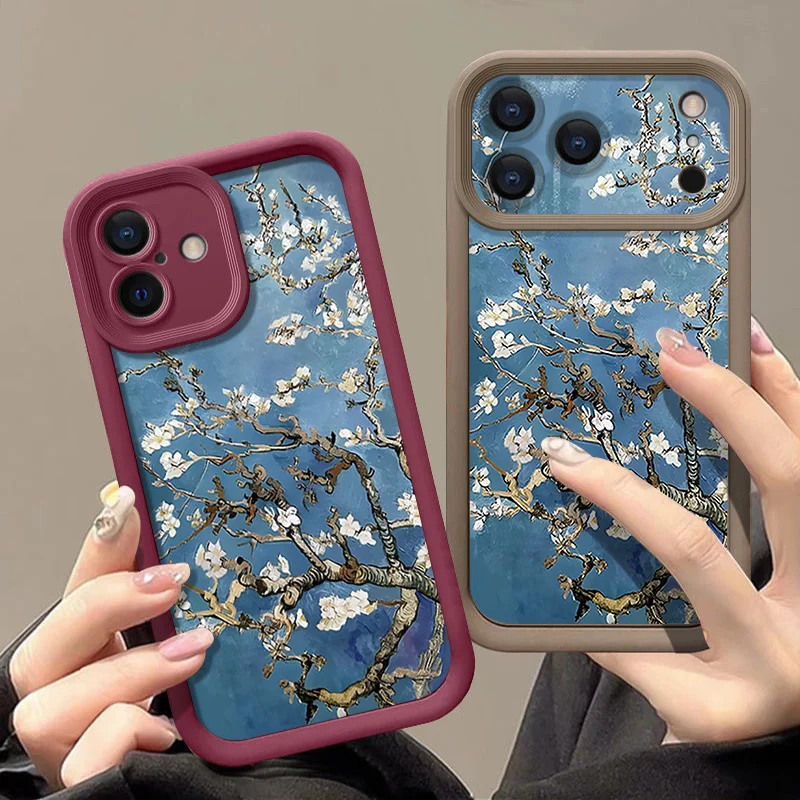 White Flowers Branches Case For iPhone 17 Pro Max Funda iPhone 16 Pro Max 11 12 13 14 15 16E 18 Shockproof Silicone Soft Cover