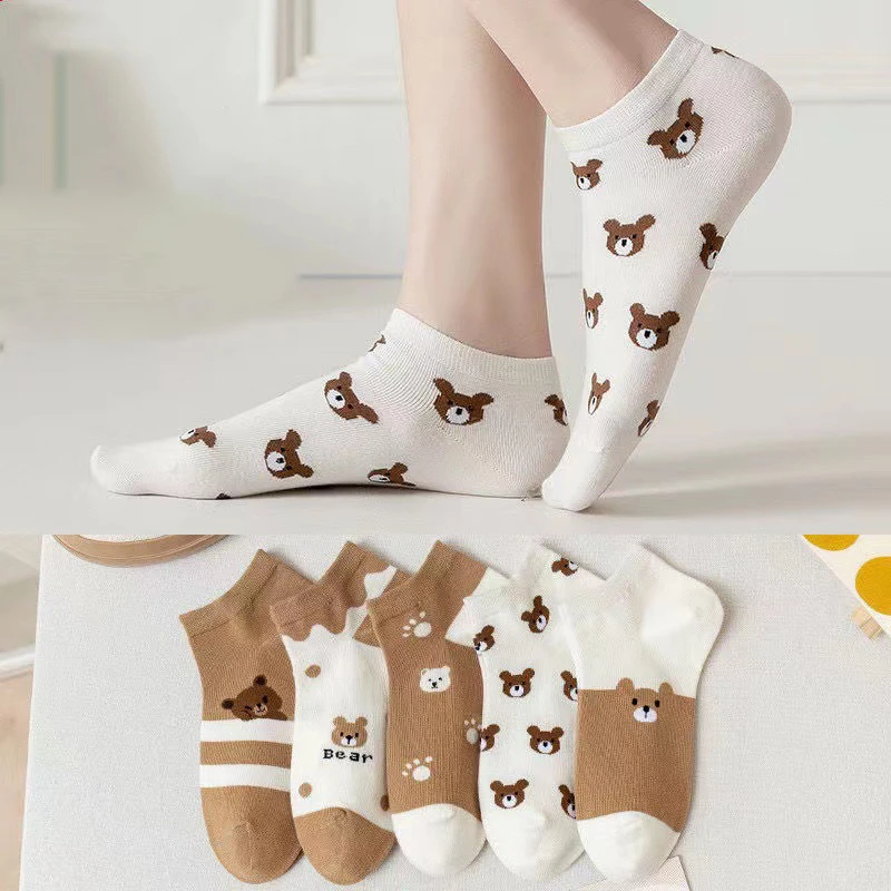 5 paia di calzini a tubo corto da donna Pink Cat Thin Four Seasons Cute Boat Sockslow Top Ins calzini alla moda