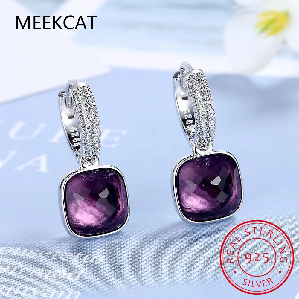 Large 7ct Genuine Smoky Quartz 925 Sterling Silver Dangle Drop Earrings for Women Statement Gemstone Earings