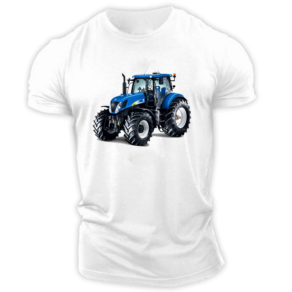 Tractor New Print Men\'s T-shirt Round Neck Top Summer Trend Fashion Sports Leisure Loose Fitness Quick-drying Short-sleeved 6XL