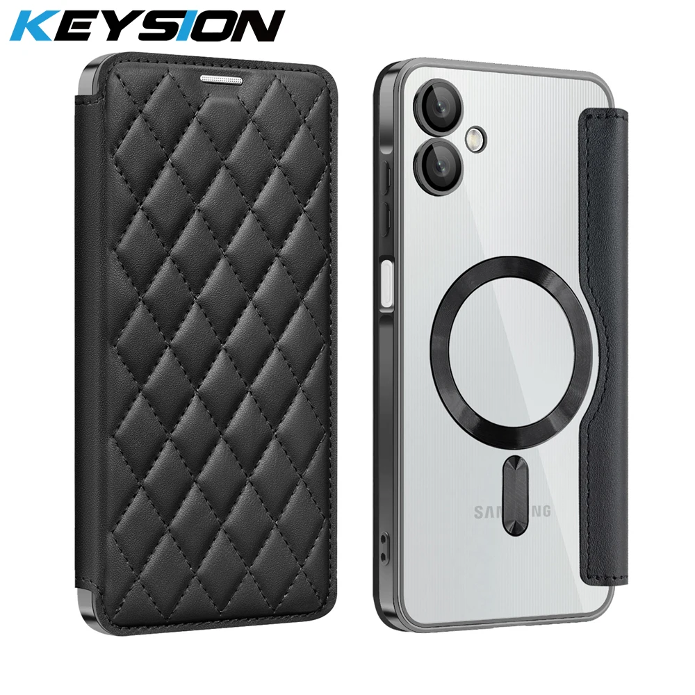 KEYSION Plating PU Leather Flip Wallet Case for Samsung A07 A06 A05 Cards Slots Magnetic Phone Back Cover for Galxy A05 A06 A07
