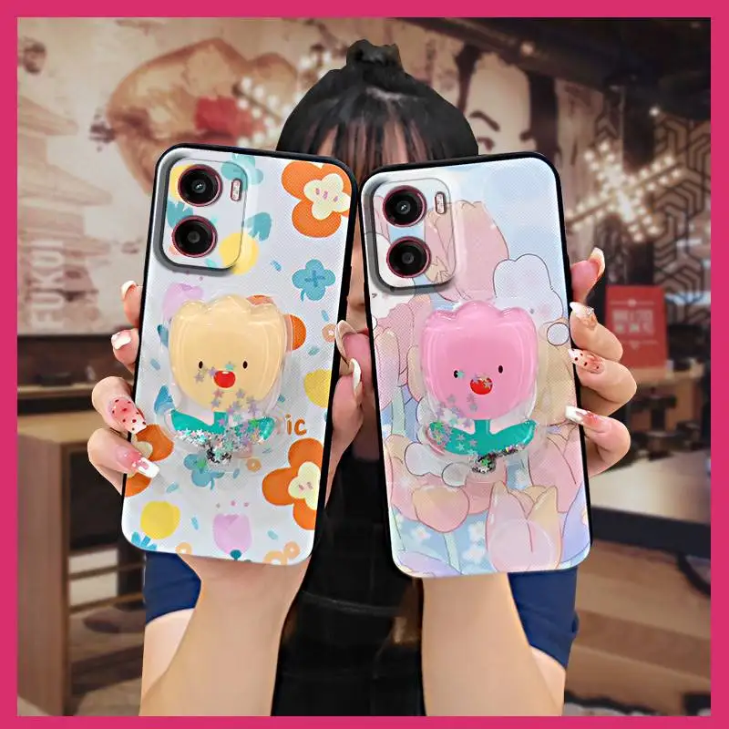

Cartoon quicksand Phone Case For MOTO G05/E15 phone lens protection Glitter Waterproof Durable cute Anti-knock TPU