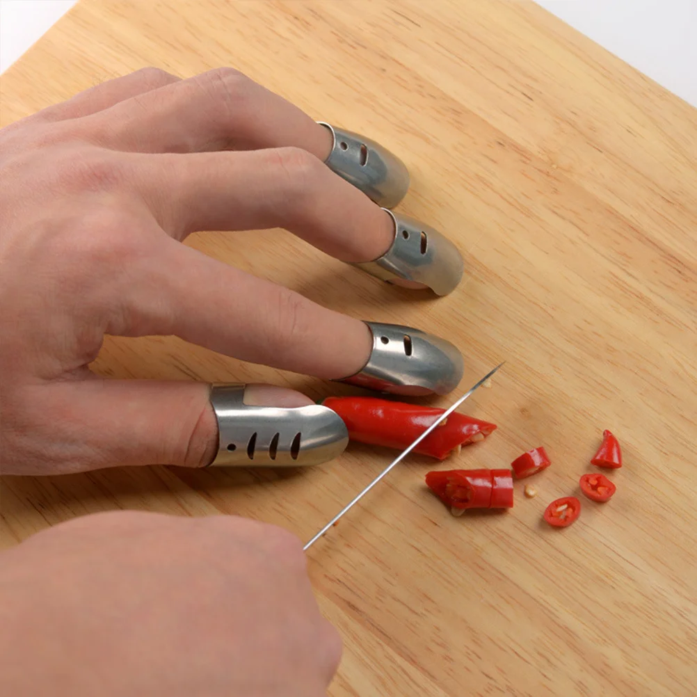 

4 шт., защита для пальцев из нержавеющей стали, защитный щит для резки, кухонный инструмент, помощник по приготовлению овощей, защита для пальцев