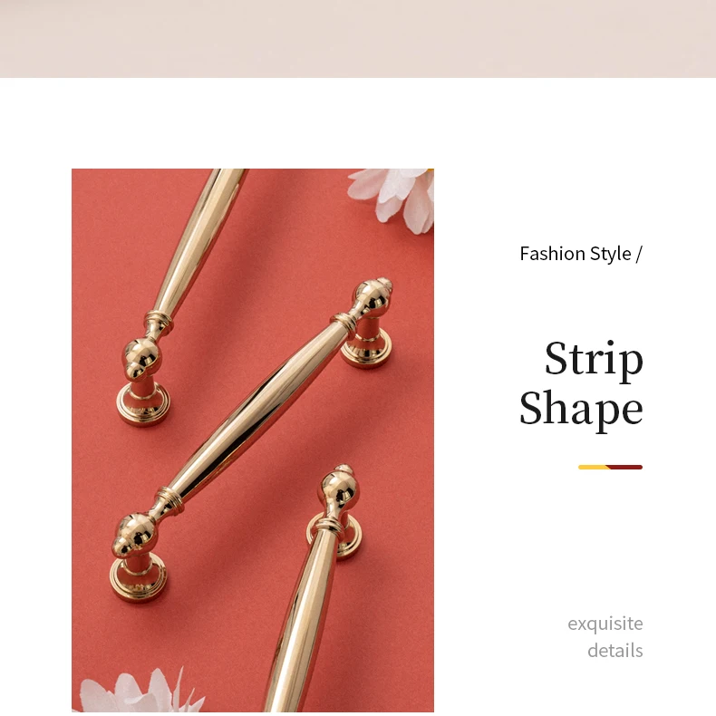Gold cabinet pulls shown against a coral background