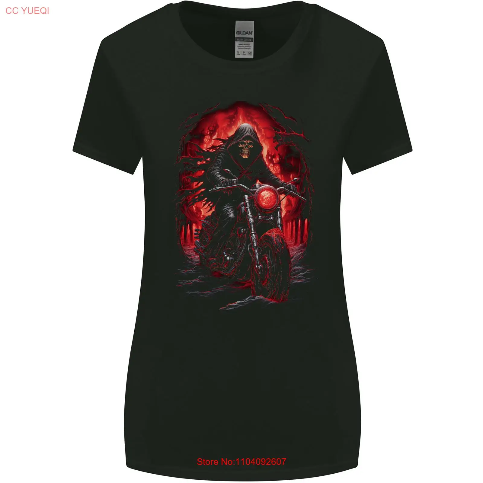 

Skull Biker Motorcycle Motorbike Grim Reaper 14 Womens Wider Cut T-Shirt