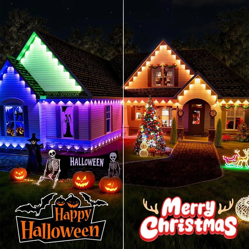 60M Smart RGB Eave Lights App & Remote IP67 Permanent Outdoor LED String Lights Home New Year Christmas Birthday DIY Lighting image 6