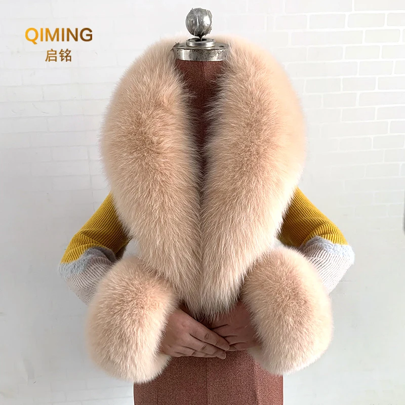 Winter Natural Real Fox Fur Collar Fur Scarf Women Luxury Men Coat Jacket Fur Shawl Fur Cuff Set Warmer Fur Shawls Wraps Scarves