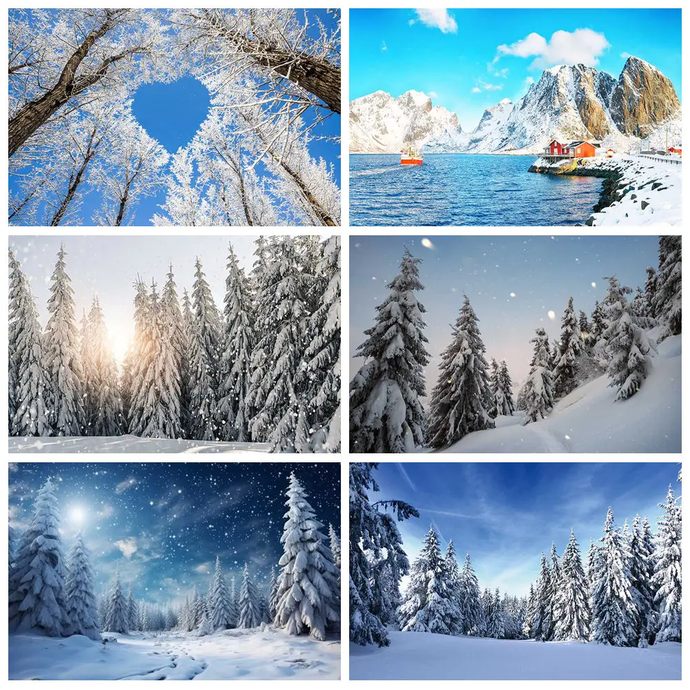 

MOON.QG Snow Pine Forest Backgrounds For Photographs Snowflake Winter Backdrop Baby Shark Birthday Decoration Anniversaire Wall
