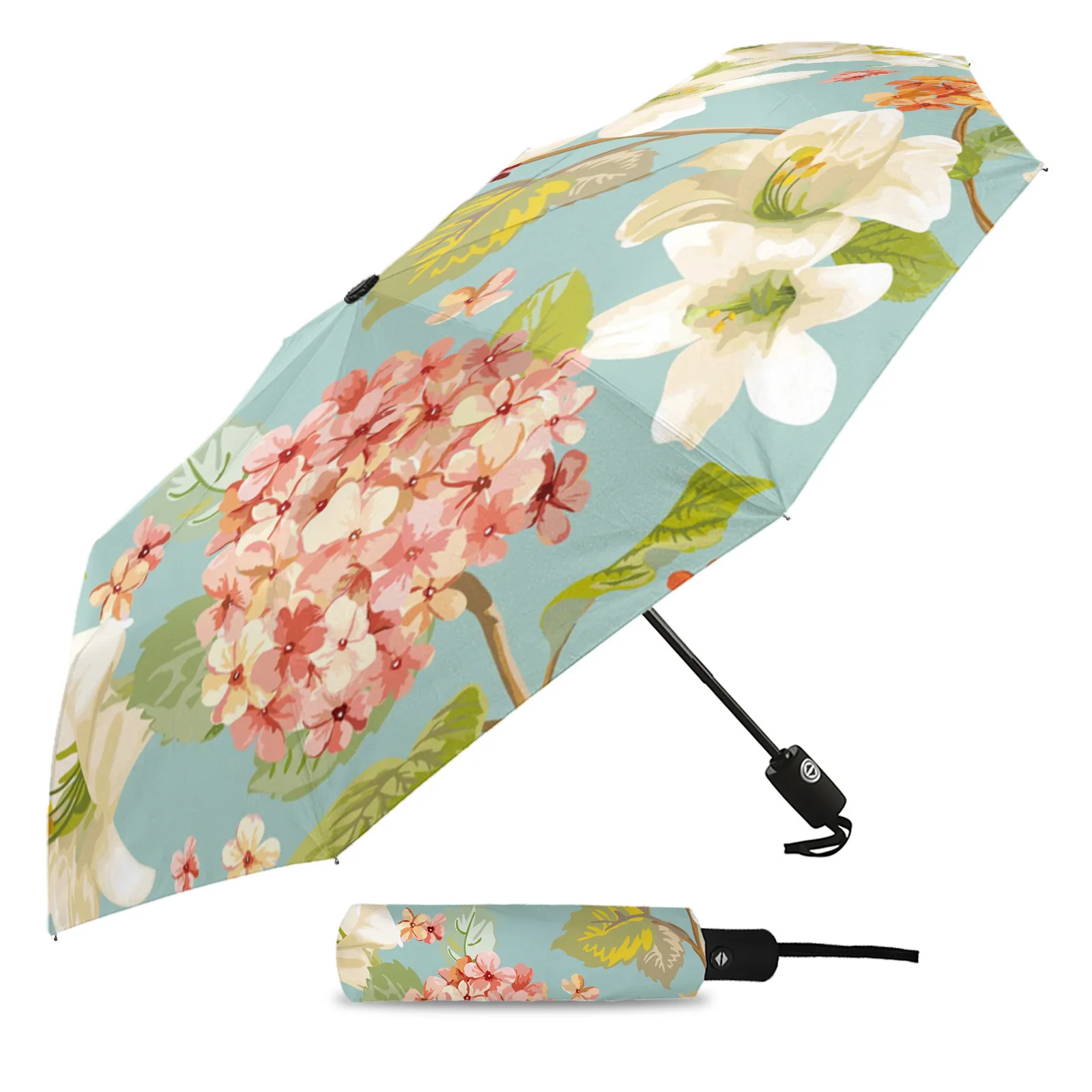 Lily Flower Colored Spring Rain Umbrella Folding Sun Umbrella Outdoor Sunscreen Anti-UV Parasol Female Male Umbrellas