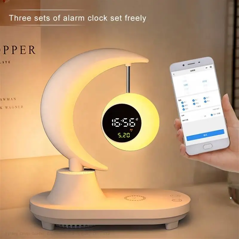 

Portable Bedside Table Light Emitting Diode Desk Lamp Invisible Charging With Speaker Clock With Bedroom Ornament
