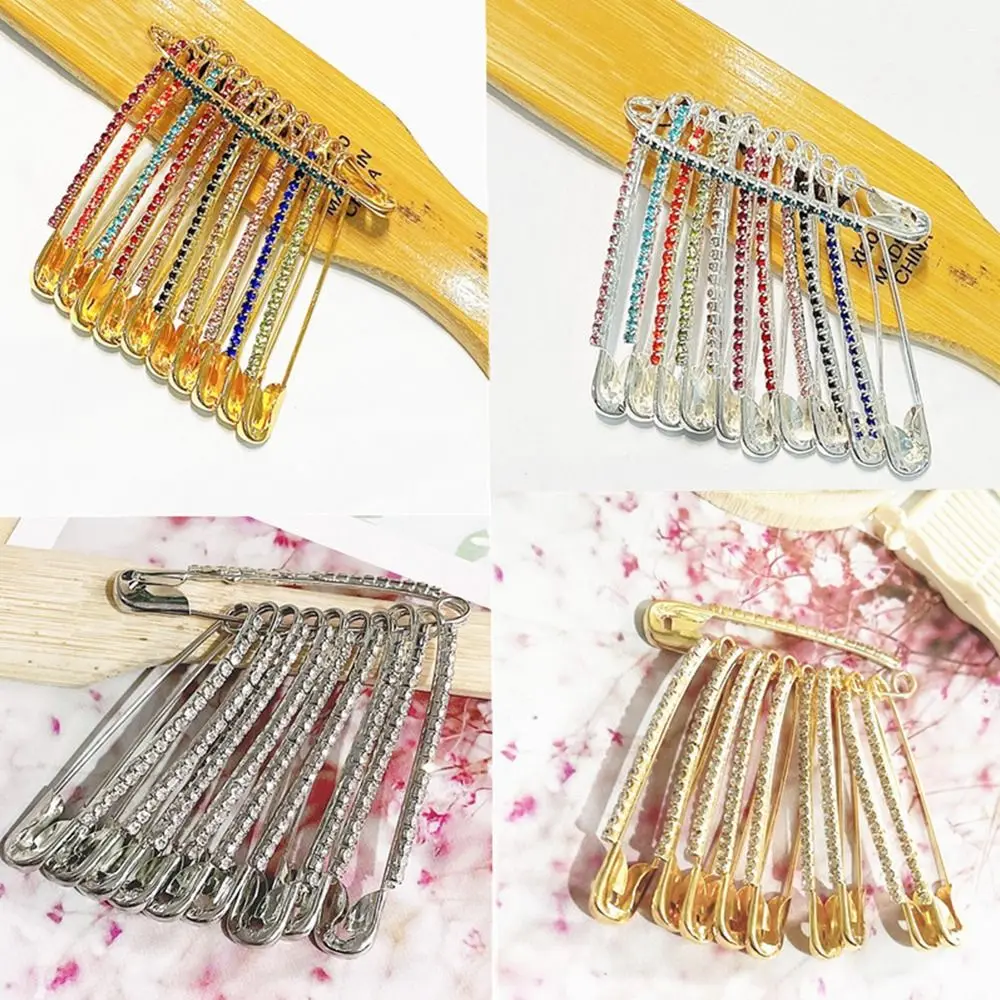 Silver Tone Pins Rhinestone Safety Pins Brooches Clothing Lapel Collar Sweater Pins Sweater Shawl Brooches Golden