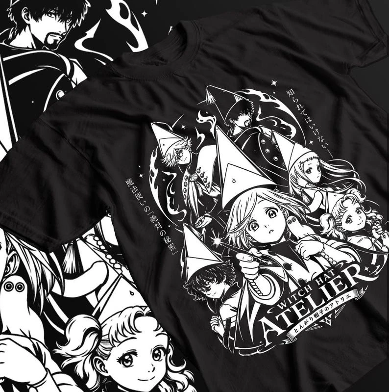 Hexenhut Atelier Shirt Japanisches Manga-Grafik-T-Shirt Unisex Retro Otaku Streetwear Y2k Baumwolle Kurzarm Rundhals Oversized Top – Detail 2