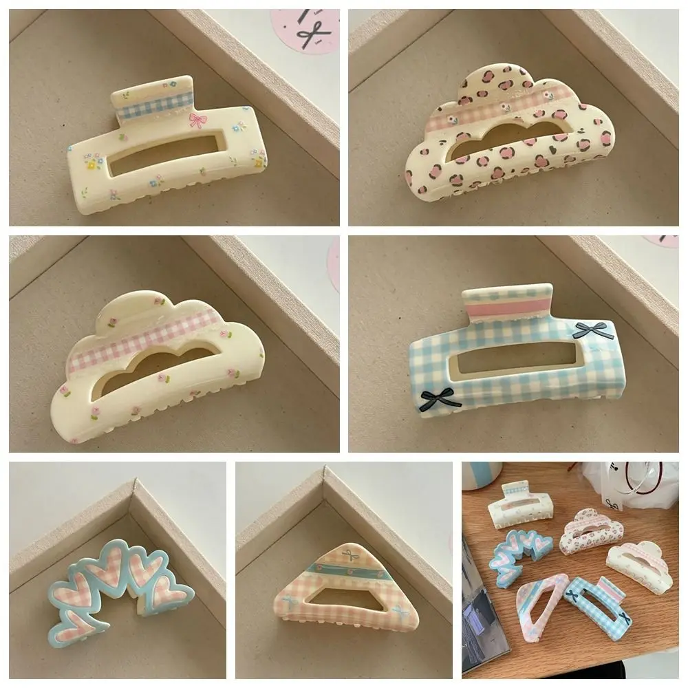 Fairy Korean Style Lattice Hair Crab Clip Flower Square Acrylic Bow Hair Claw Headwear Hairgrip Geometry Shark Clip Girls