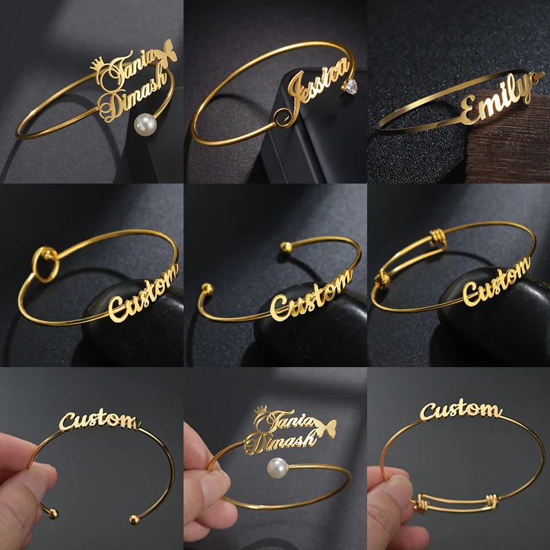 

Nextvance индивидуальный браслет с именем, персонализированная табличка из нержавеющей стали, 2 мм, открытый браслет-манжета для женщин, ювелирные изделия, подарки на день рождения